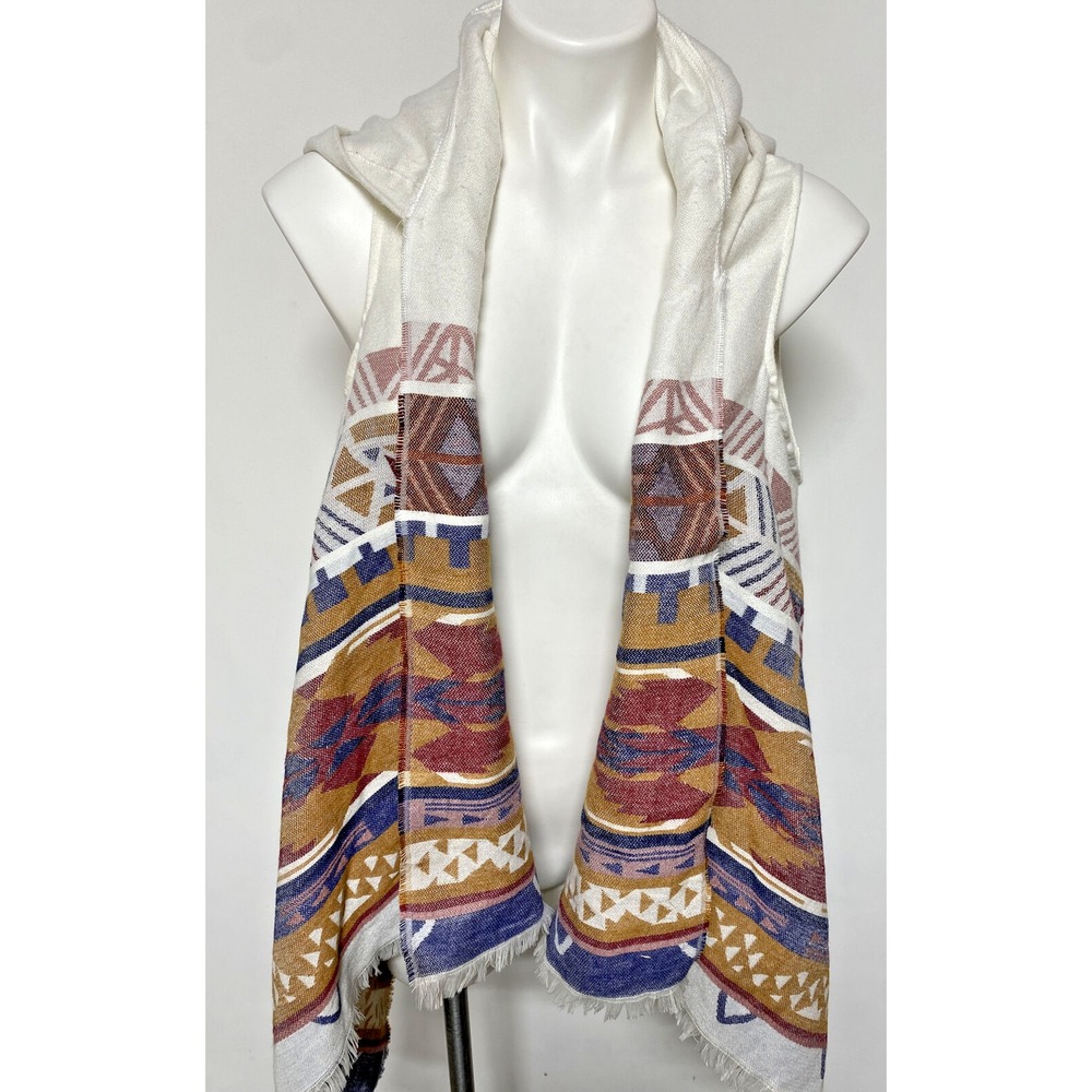 Francescas Womens One Size Open Front Hooded Poncho Sweater Aztec Wrap